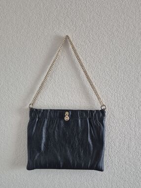 Vintage Ande Black Leather Chain Shoulder Bag